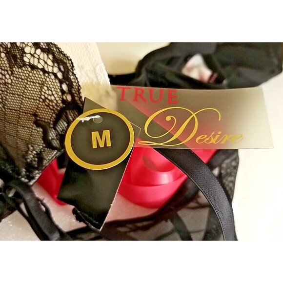 True Desire Babydoll Lingerie NWT Black Sheer Lace Push Up Wired Medium      T28 - Picture 7 of 9